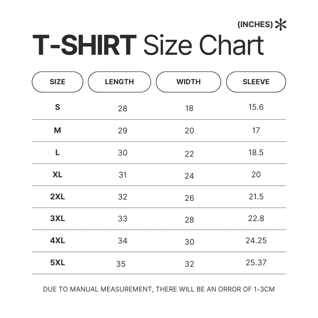 T shirt Size Chart - Dark Souls Merch